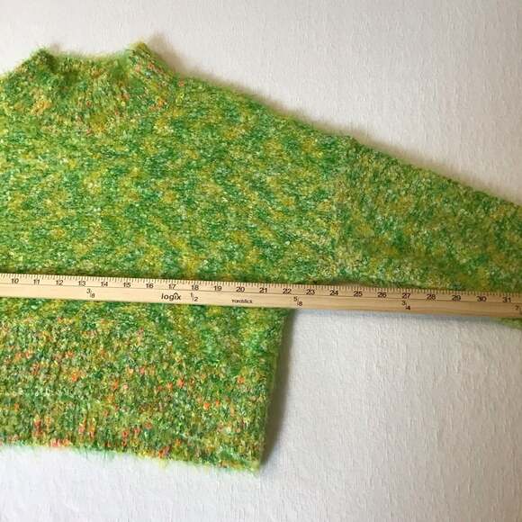 Free People Stardust Sweater green yellow fuzzy combo women Small Y2K Retro NWOT - Picture 8 of 11